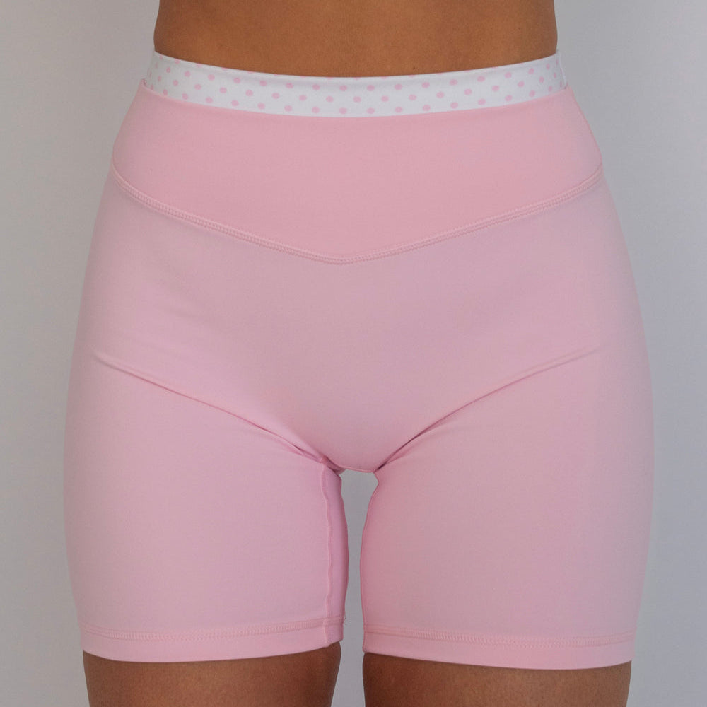 Pink & White Polka Dots Set bike shorts detail.
