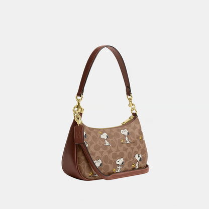 Brown Shoulder Bag With Snoopy