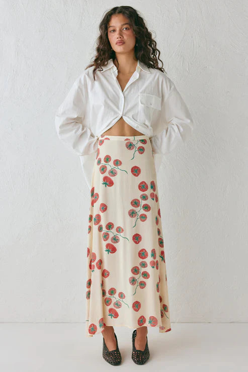 Tomato Print Midi Skirt