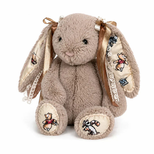 Bunny Plush with long floppy ears and satin-and-lace ribbon ties.