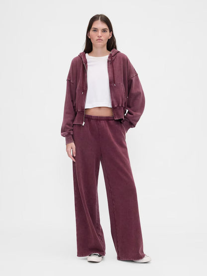 Burgundy  Vintage Soft Zip-up-Hoodie & Pant Set