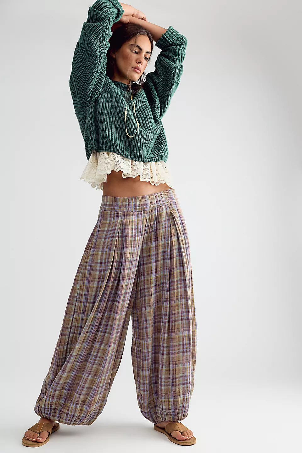 Moonflower Plaid Balloon Pants