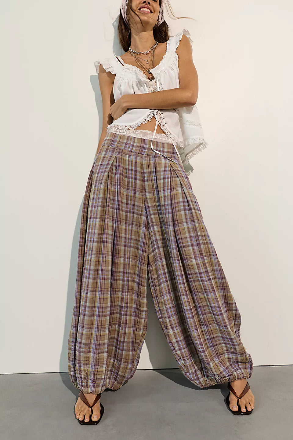 Moonflower Plaid Balloon Pants