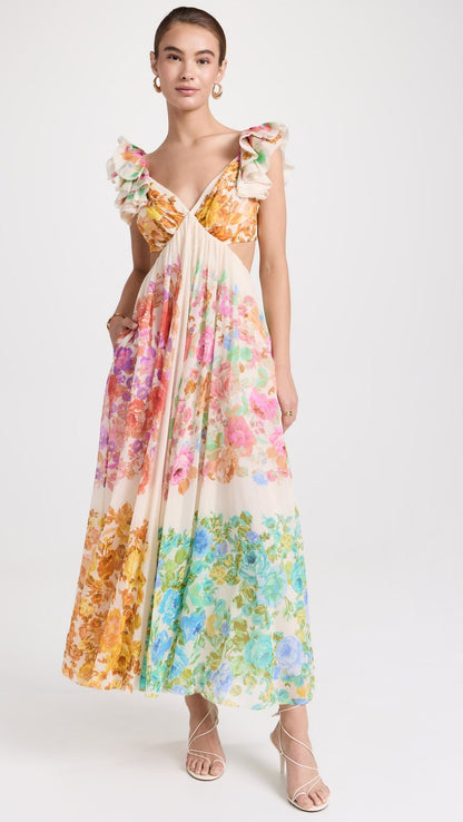 Raie Frill Shoulder Midi Dress